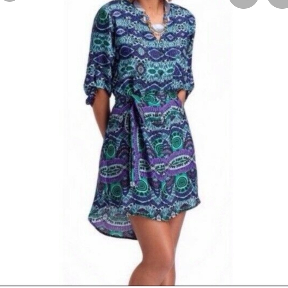 Maeve Anthropologie Women's Bohemian Shirt  Dress Frequencies Ikat